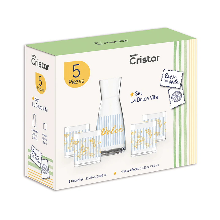 Set Decanter Vasos Rio Rocks Cristar Decorado Vita
