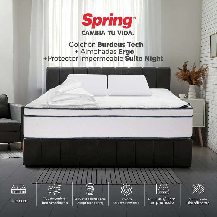 Colchon Burdeos T de 140 x 190 36 Cm + Almohada + Protector
