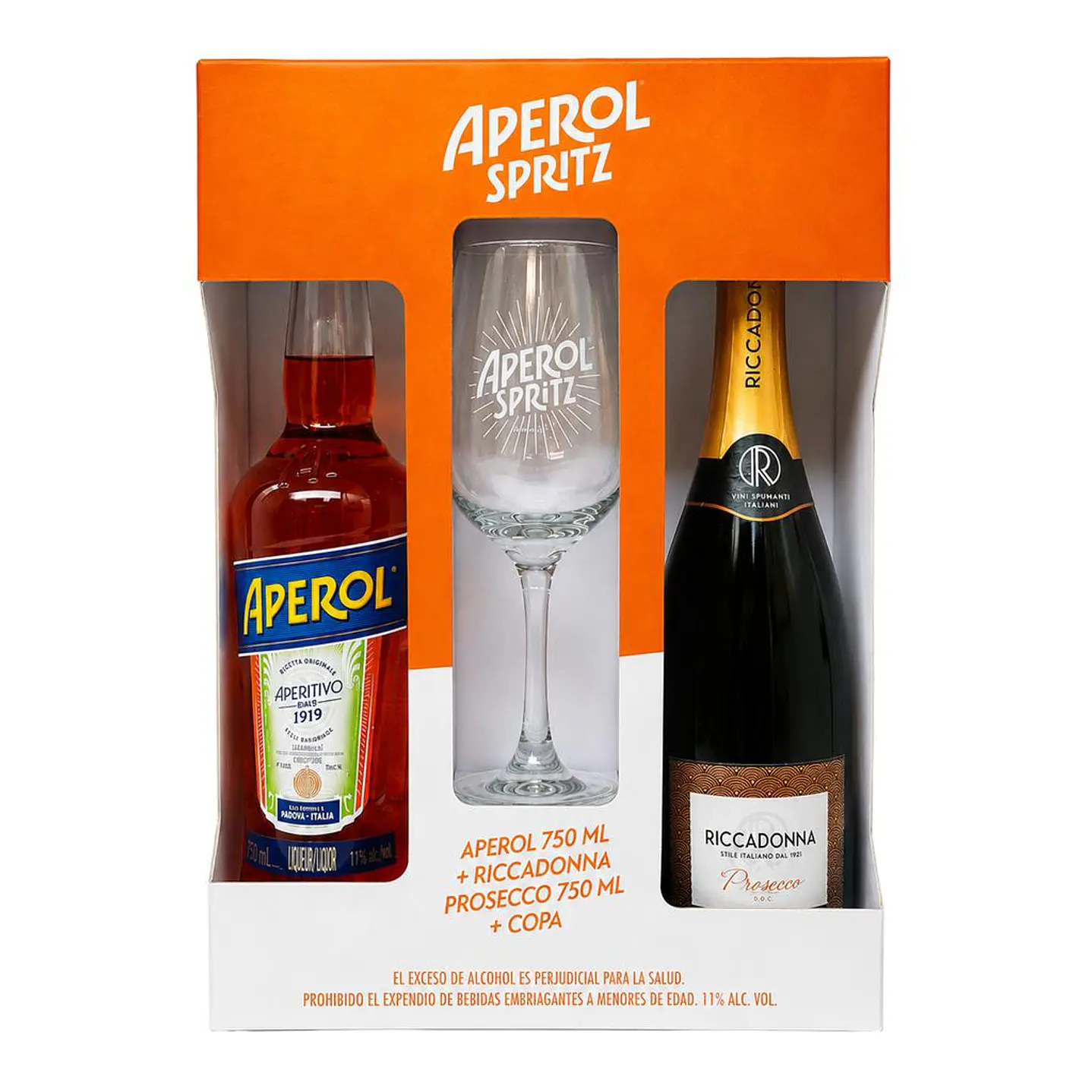 Aperol Spritz Estuche + Prosecco 2 Unid 750 mL + Copa