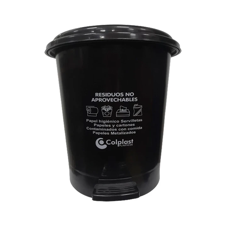 Papelera pedal de 12 lt peletizada negra con etiqueta