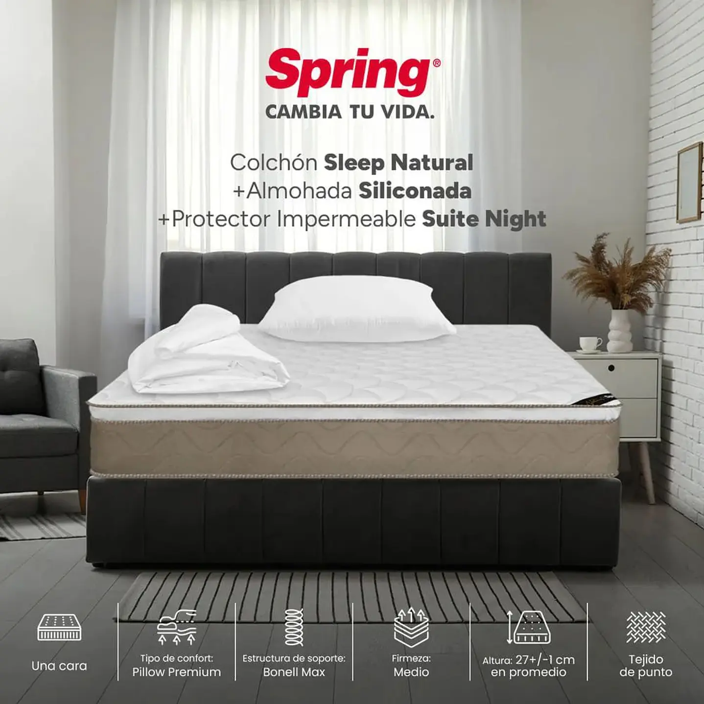 Colchon Sleep de 140 x 190 27 Cm + Almohada + Protector