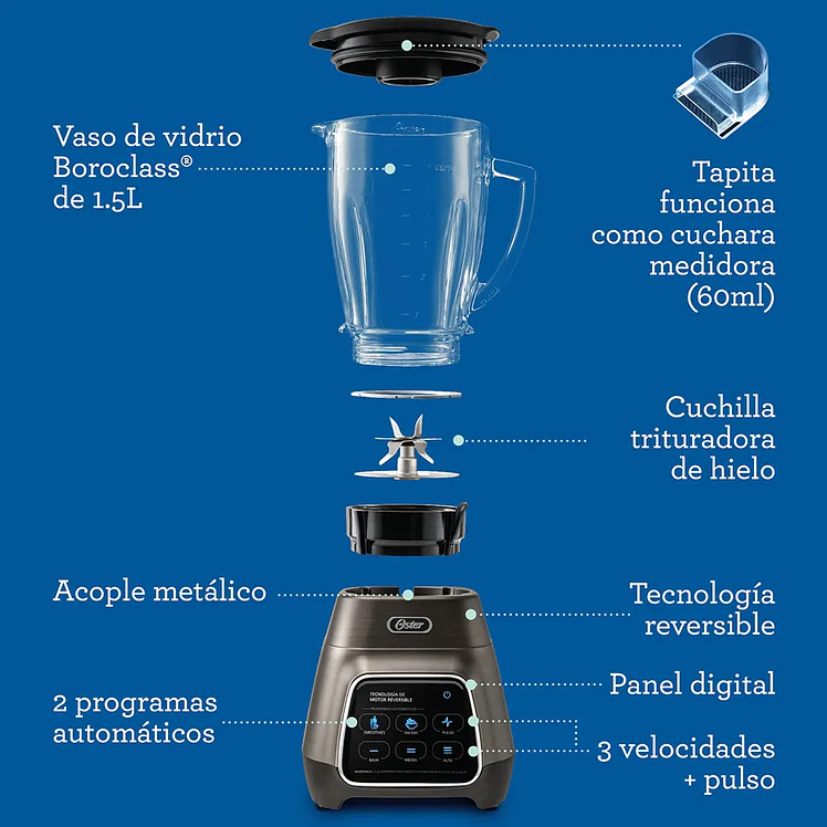 Licuadora Oster Reversible Táctil 3 Velocidades 1000 W 3