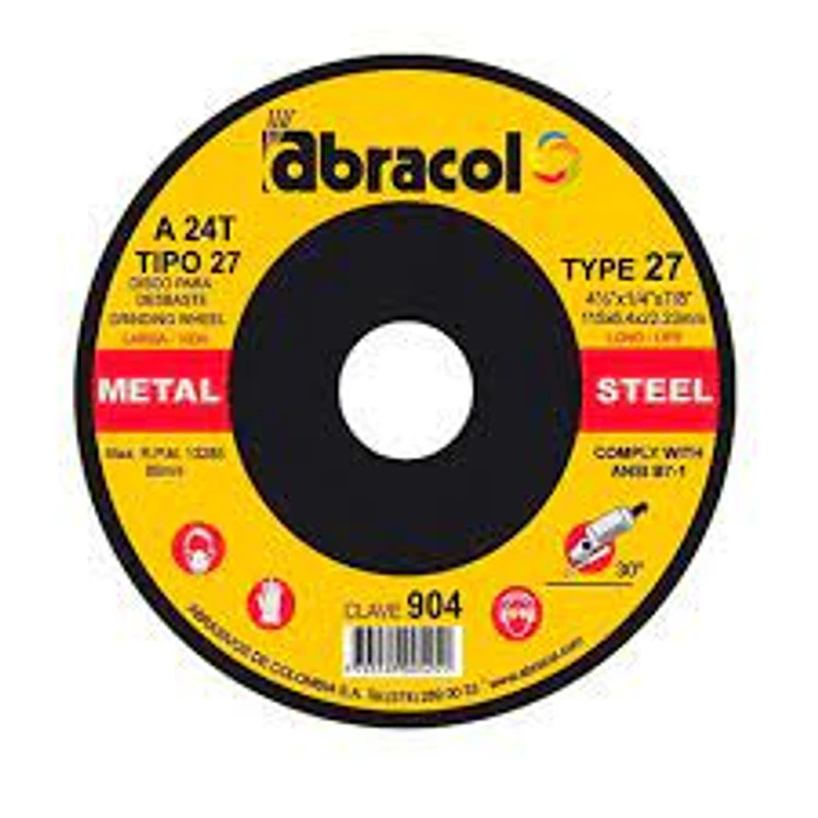 Disco Abracol Esmerilar Metales 4 1/2 x 1/4 x 7/8 pulg