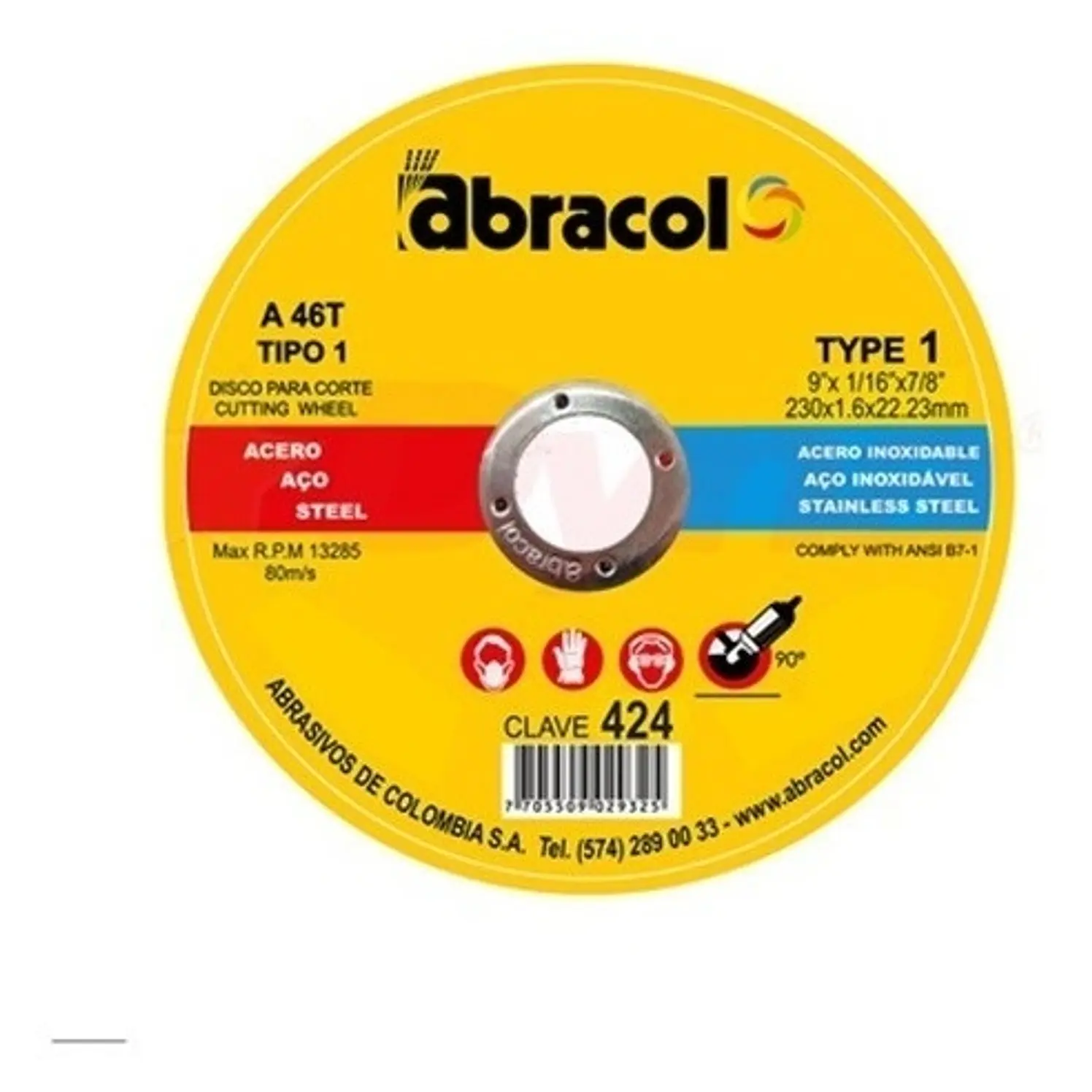 Disco Abracol Amarillo Corte Metal 9 Dt1 230X1.6X22.23Mm