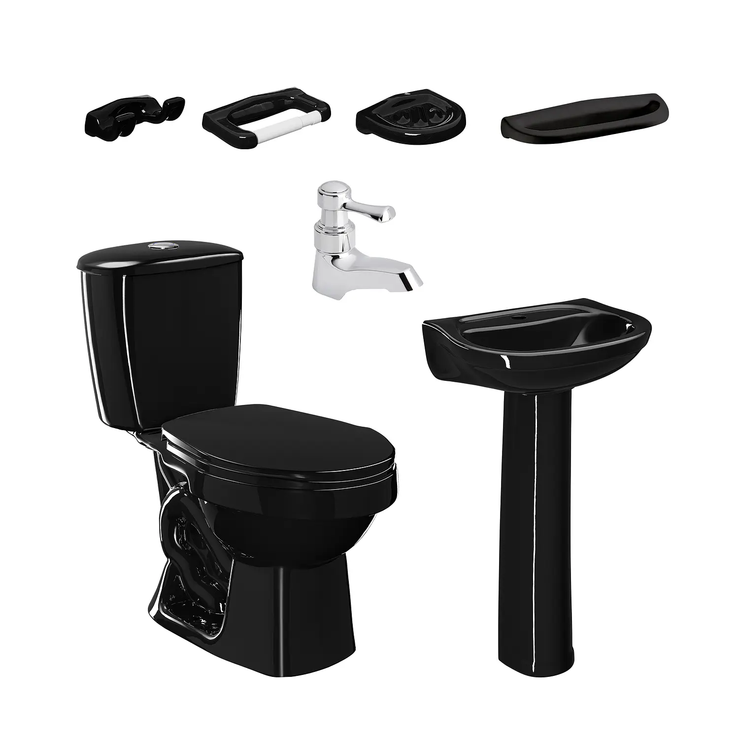 Combo Corona Laguna 4.8 Bone Pedestal Grifería Negro