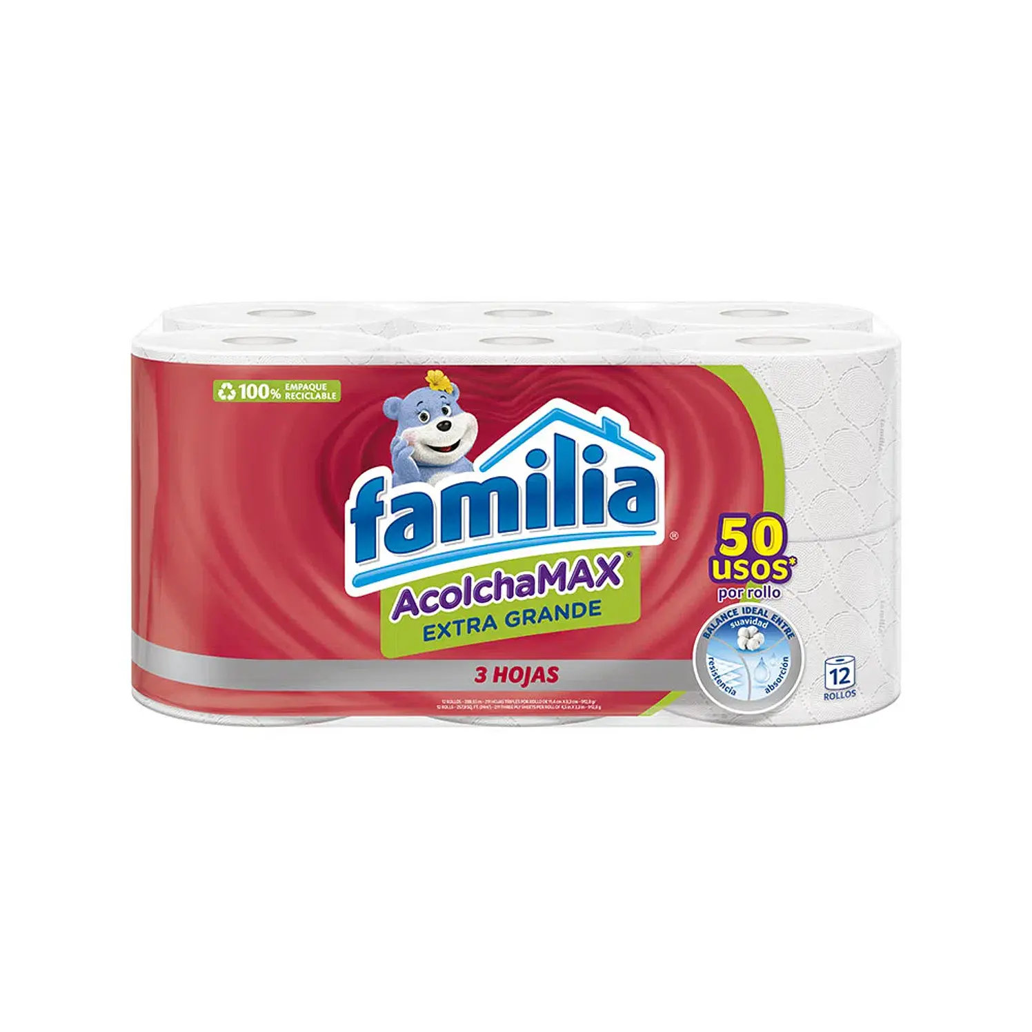 Papel Higienico Acolchamax Extragrande 4Pqx12R 24 M Familia