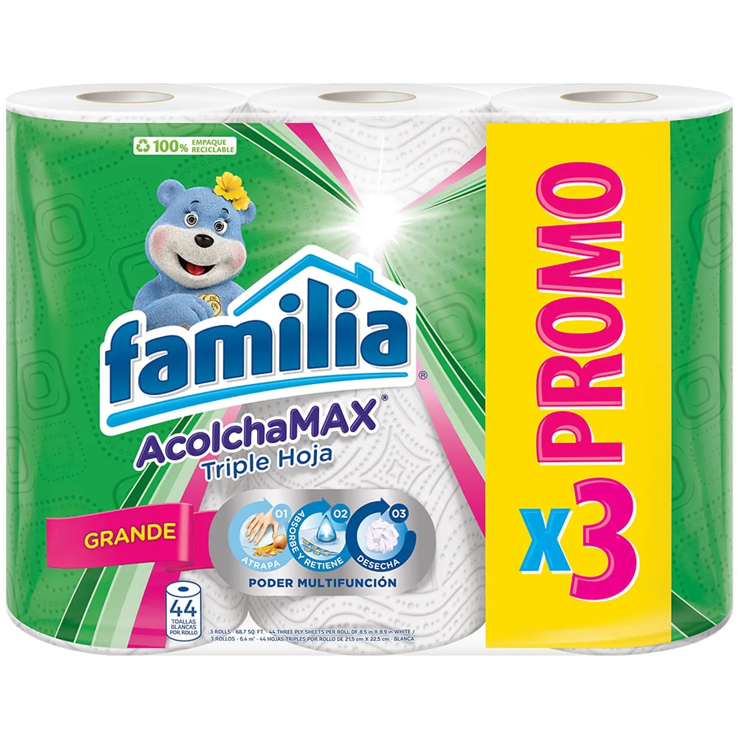 Toallas De Cocina Familia Acolchamax Blanca 44H x 3und