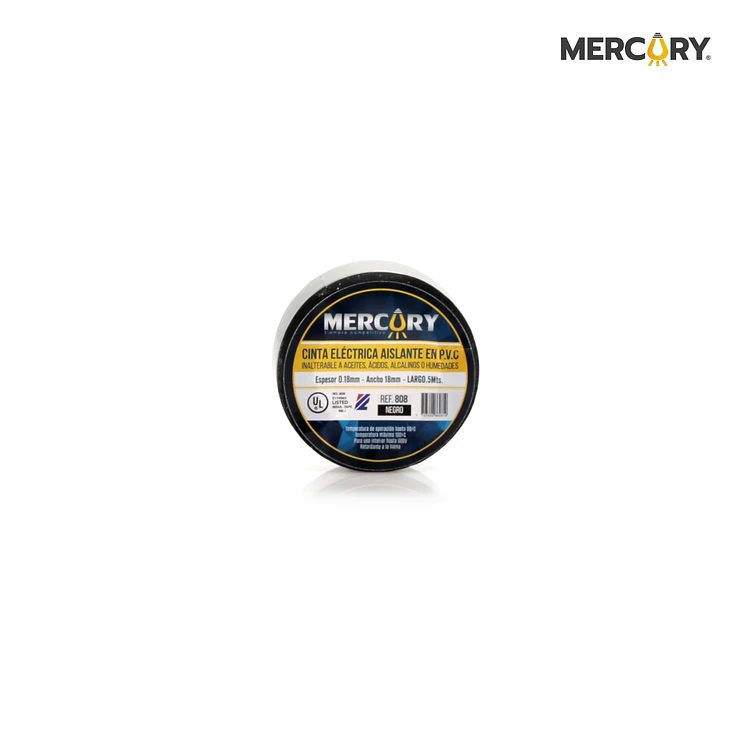 Cinta aislante 5 m negra mercury certificacion ul eca20 1