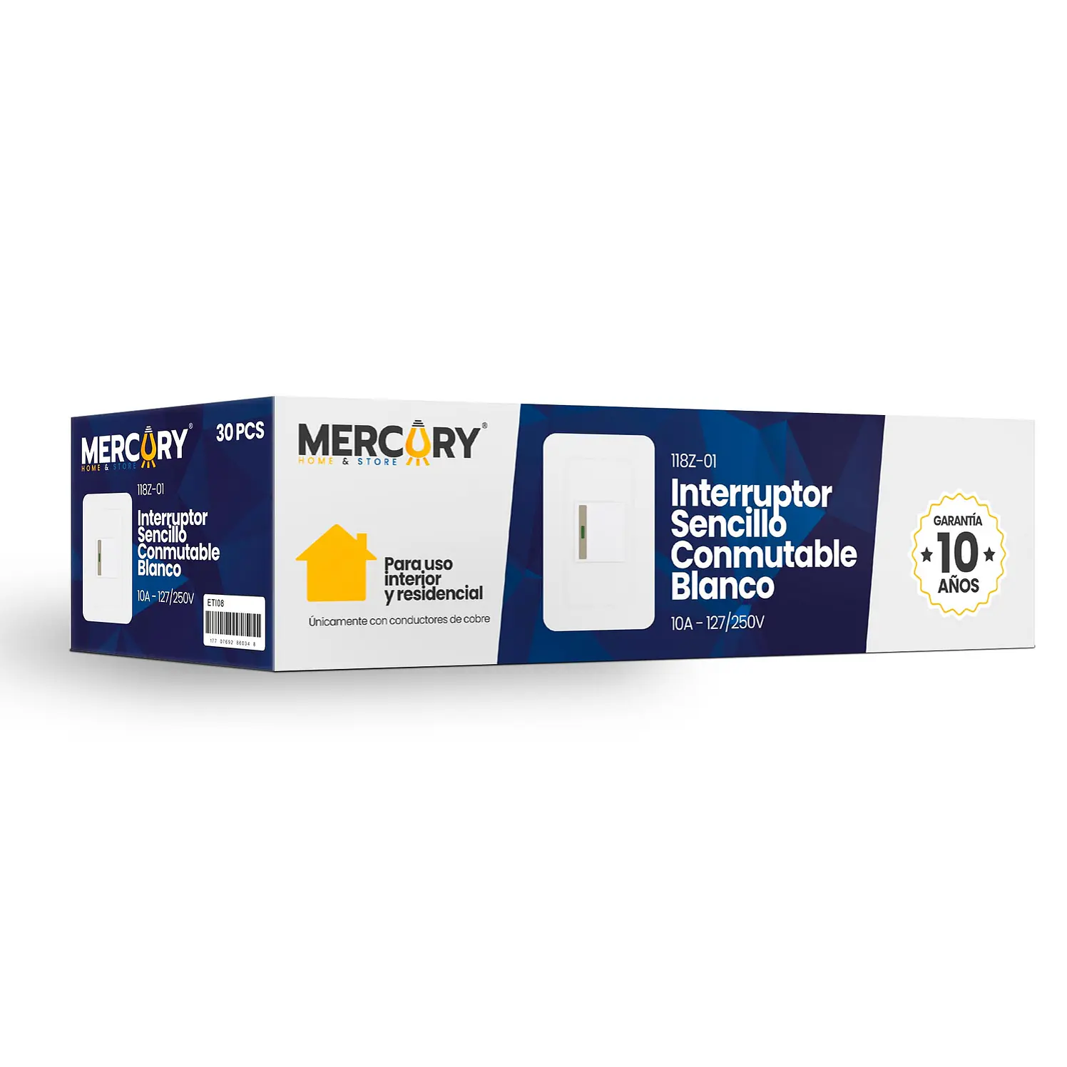 Interruptor sencillo conmutable Mercury blanco 118Z 01 ETI08 4