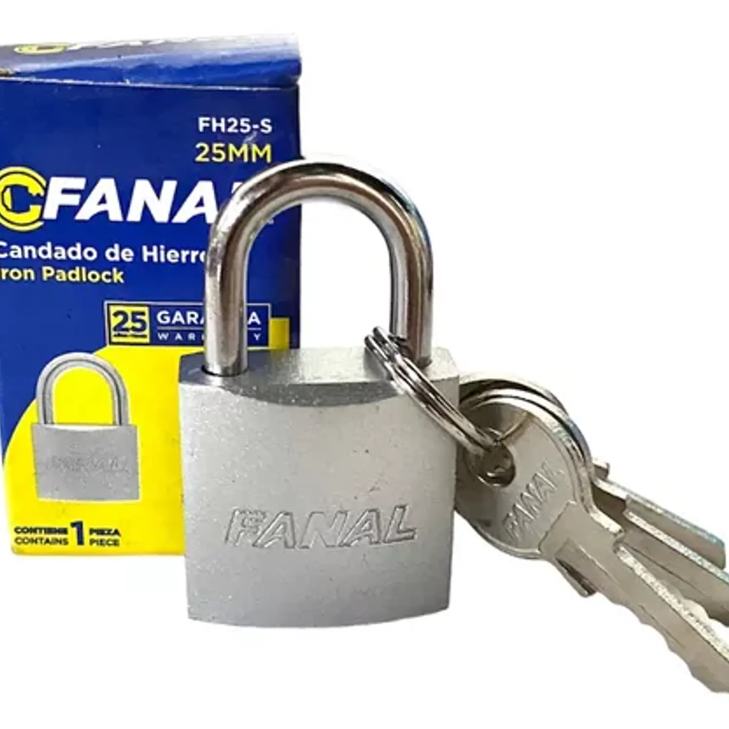 Candado Fanal Hierro Cuello Corto 25 mm Plata 3