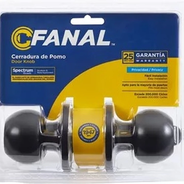 Cerradura Tipo Pomo para Alcoba Fanal Negro Mate Bolton 3