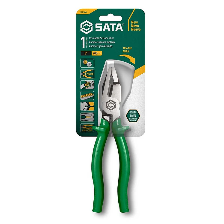 ALICATE SATA UNIVERSAL AISLADO CORTE TIJERA 8 pulg BULK x 6 1