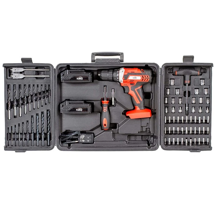 Taladro Kalley Inalámbrico 18 Velocidades 2 Baterías y Set 4
