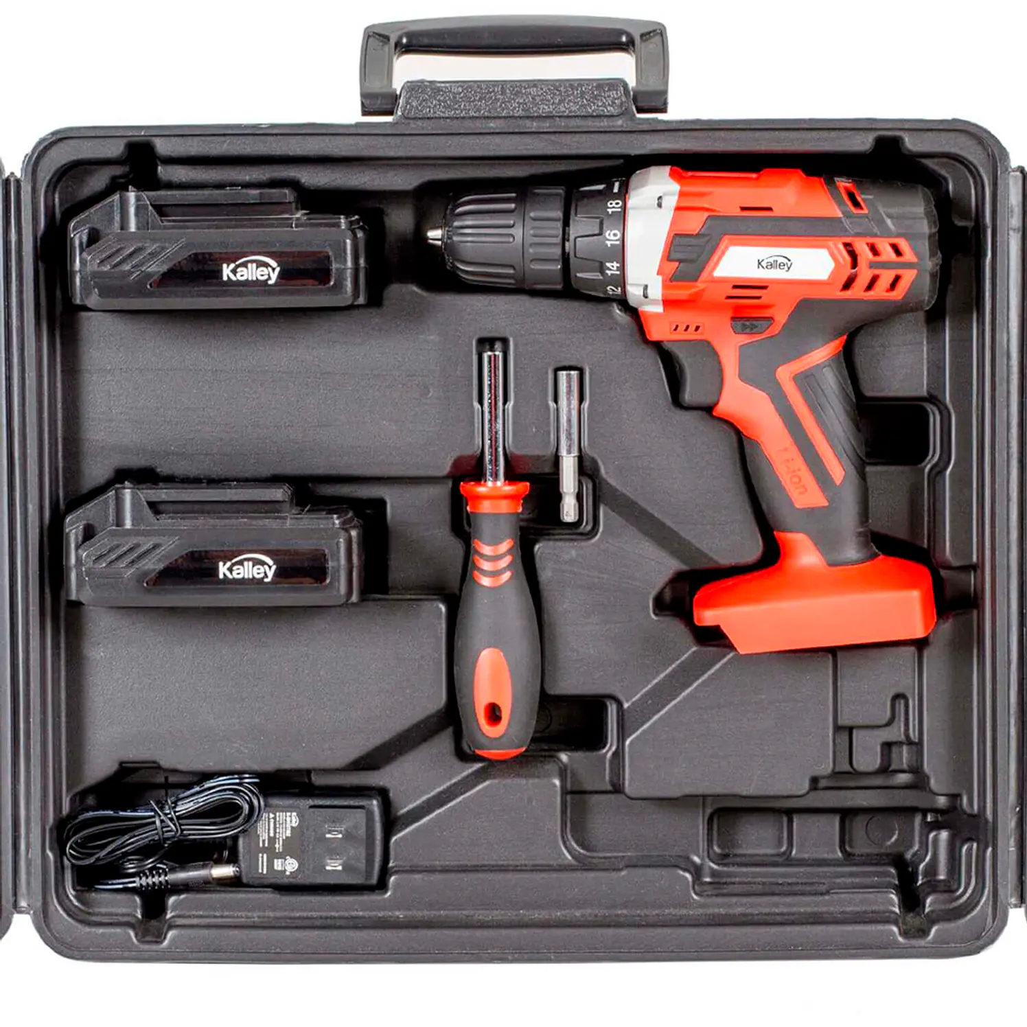 Taladro Kalley Inalámbrico 18 Velocidades 2 Baterías y Set 6