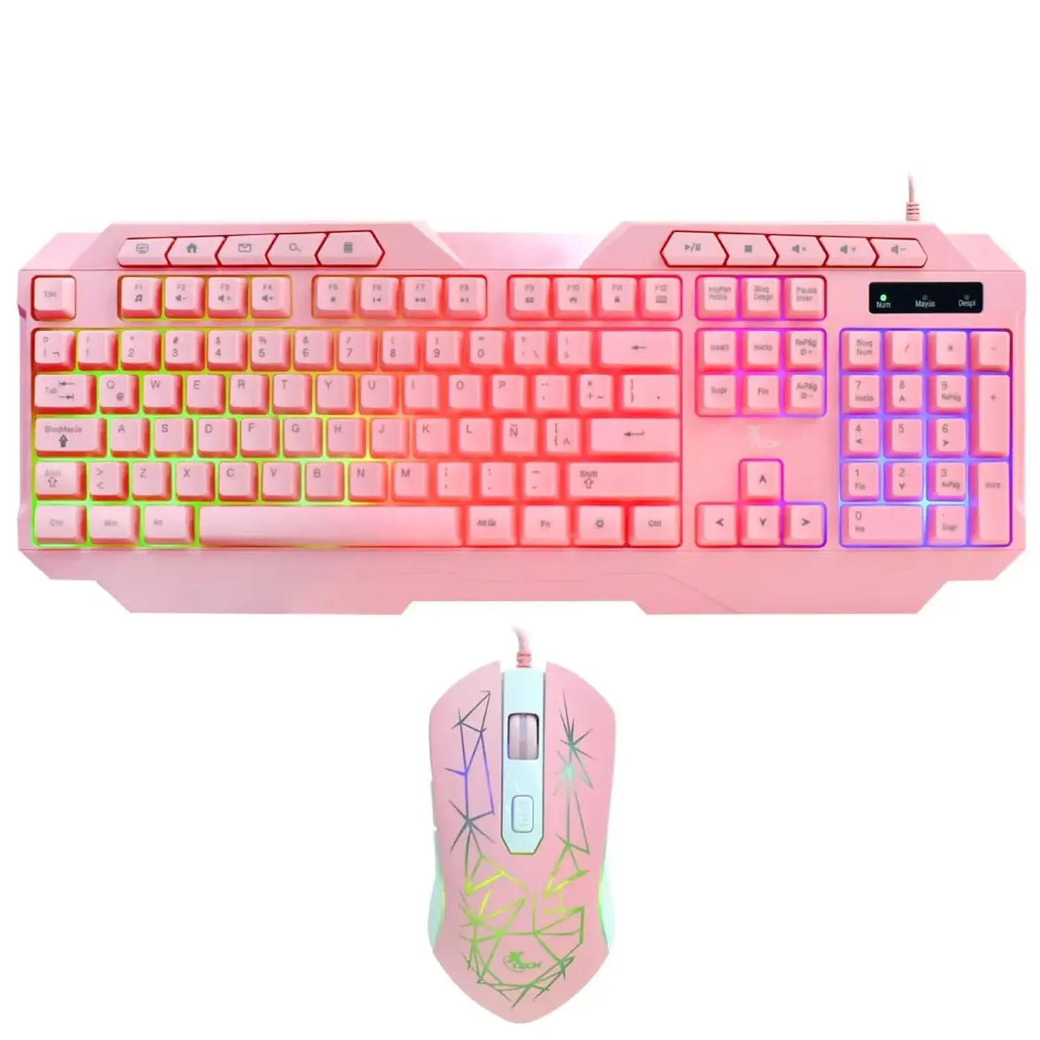 Combo Xtech Alámbrico Teclado Más Mouse Gaming Rosado