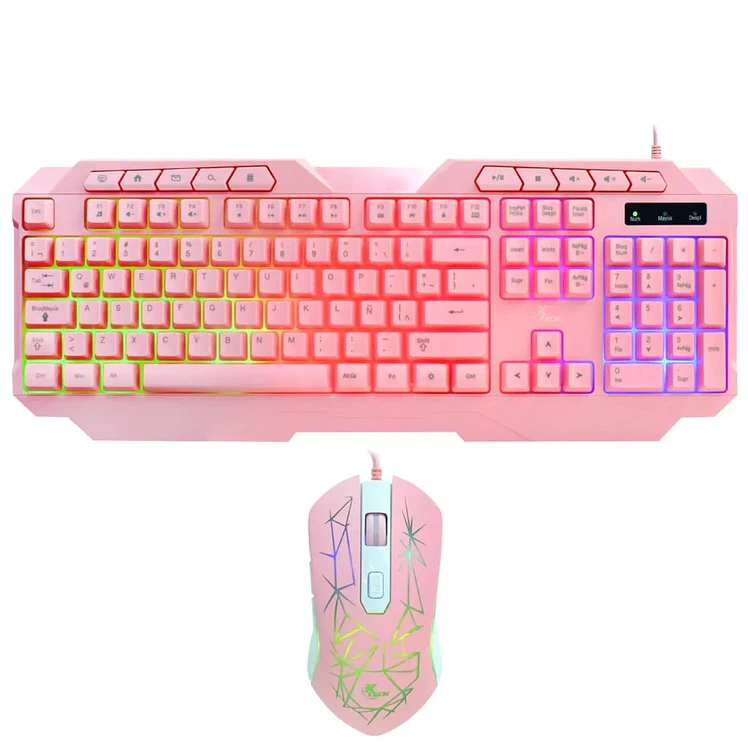 Combo Xtech Alámbrico Teclado Más Mouse Gaming Rosado