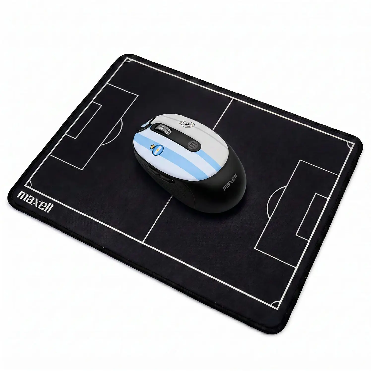 Combo Maxell Inalámbrico Mouse Más Pad Edición Futbol Negro