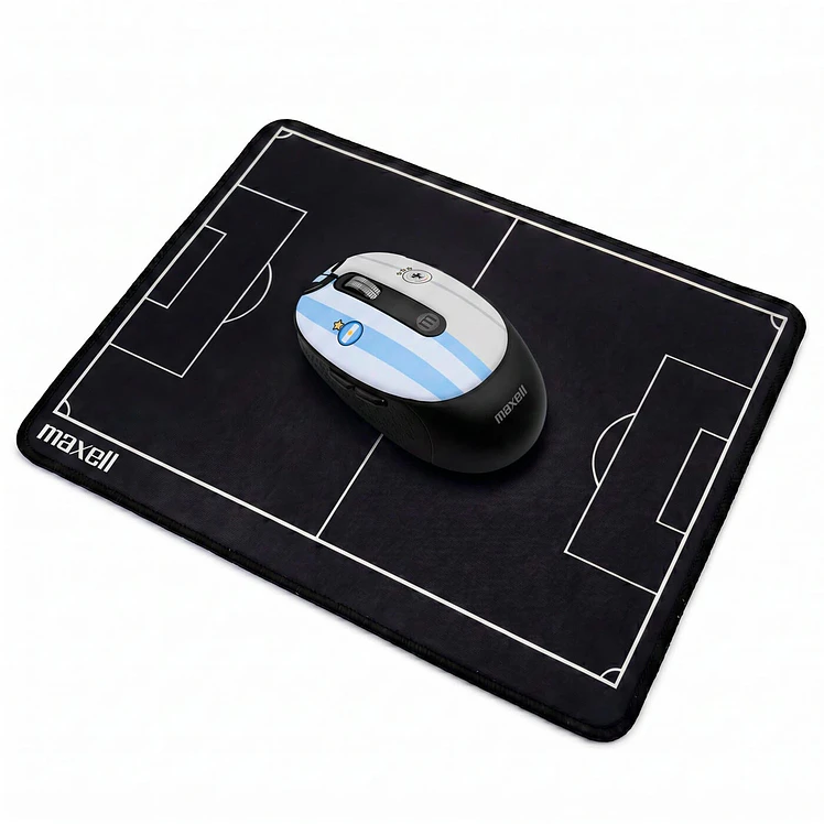 Combo Maxell Inalámbrico Mouse Más Pad Edición Futbol Negro