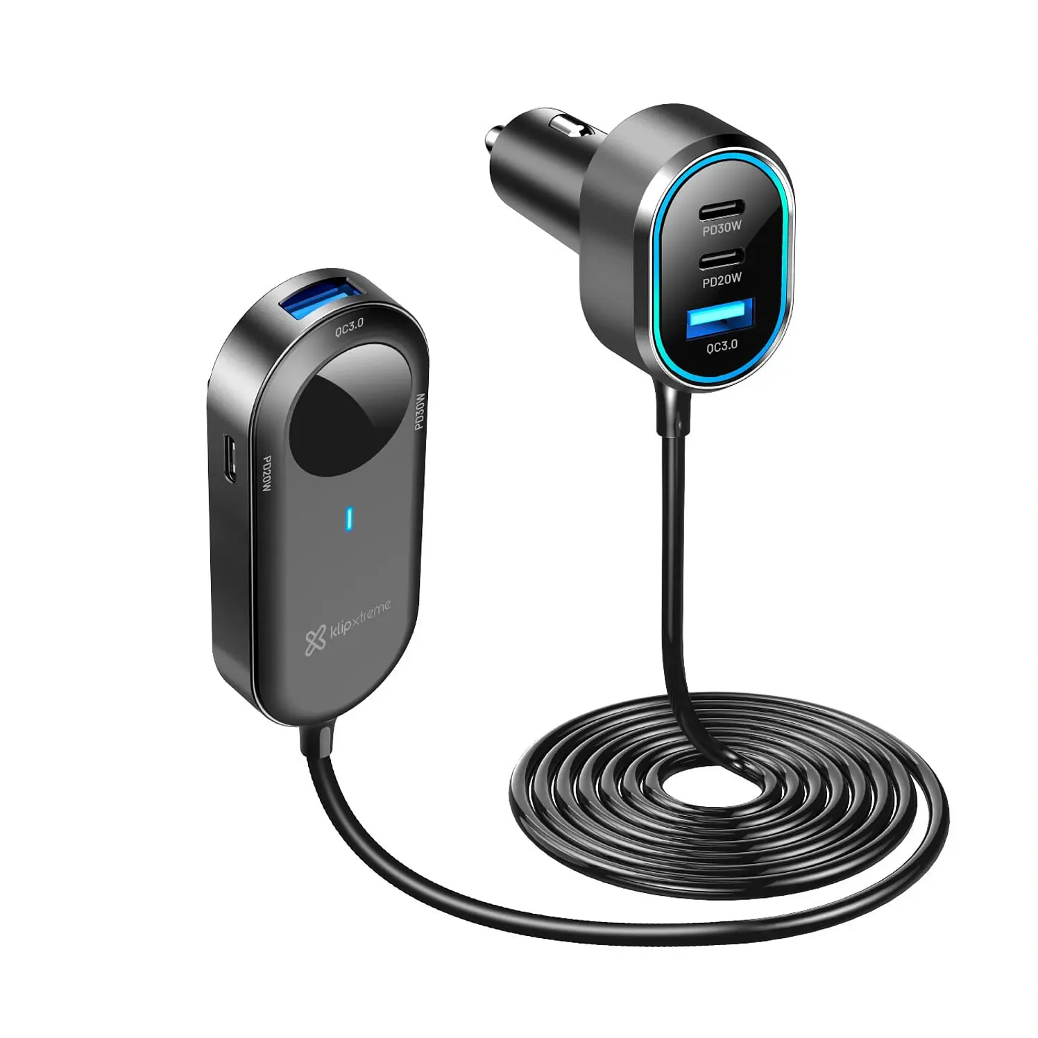 Adaptador Klip Xtreme Cargador Carro 100 W 2 Puertos 4 Negro