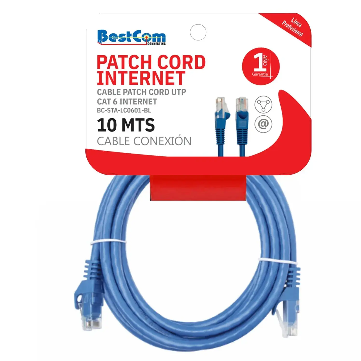 Cable Bestcom Red Utp Patch Cord Rj45 10 Mts Categoria 6