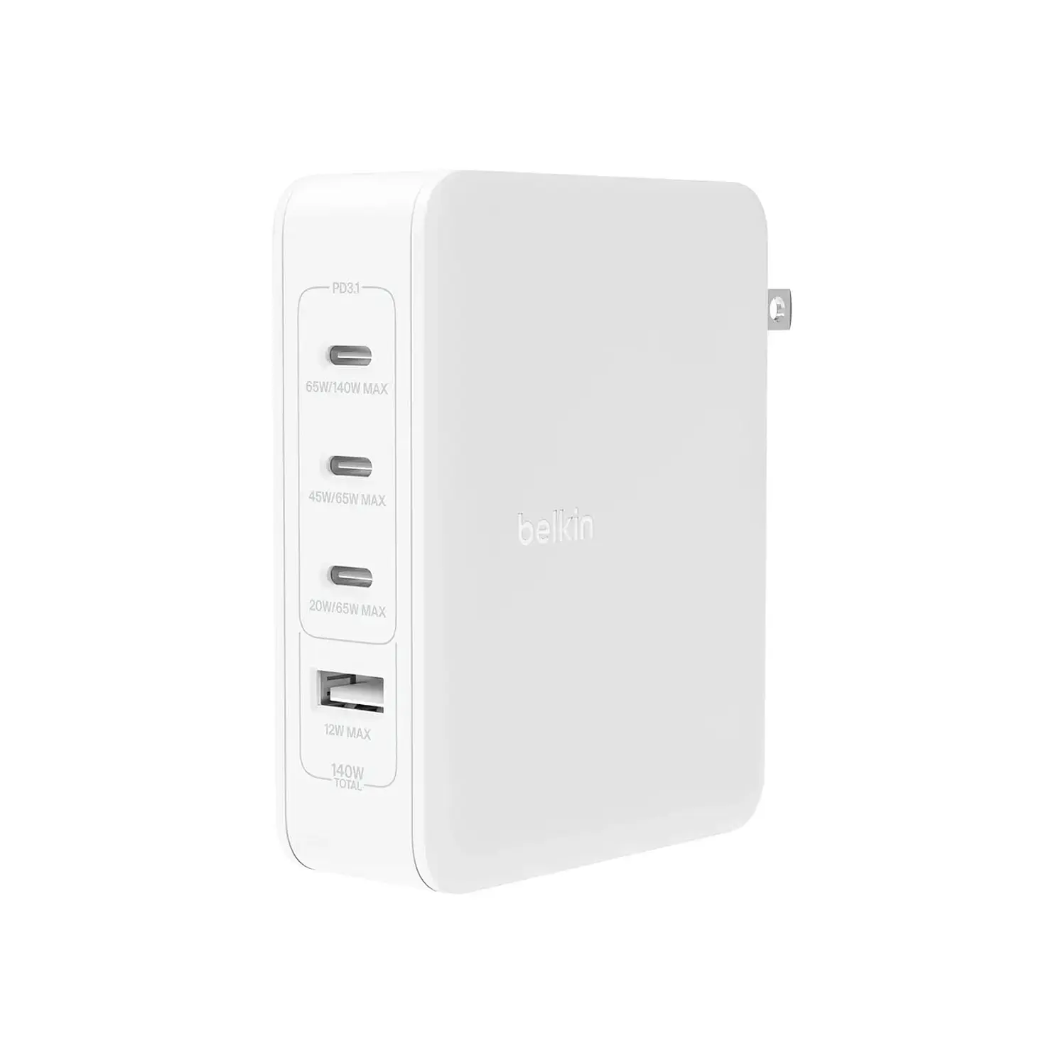 Cargador Pared Belkin 140W 4 Puertos 65W 45W 20W 12W Blanco