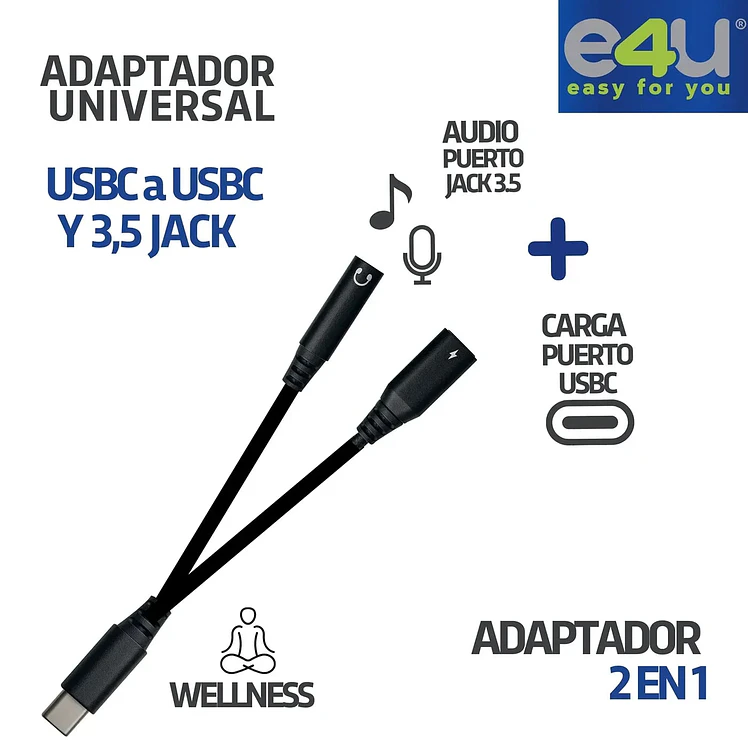 Cable Universal E4U Adaptador 2 1, Universal, 3,5 Audio Voz