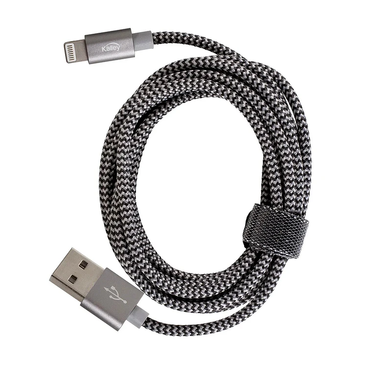 Cable Kalley USB A Lightning De 1 Metro Trenzado Gris Negro