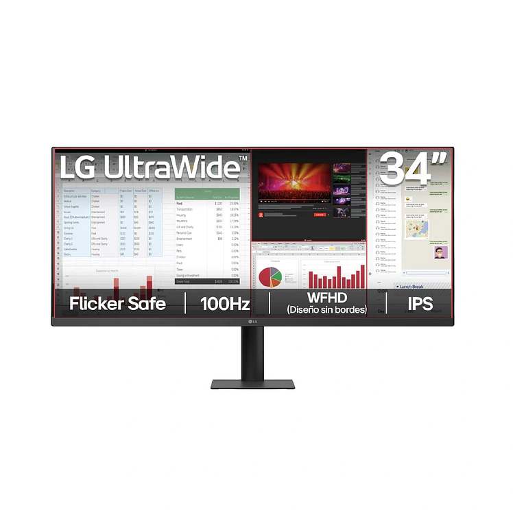 Monitor LG 34 Pulg Ultrawide Wfhd Plano Negro