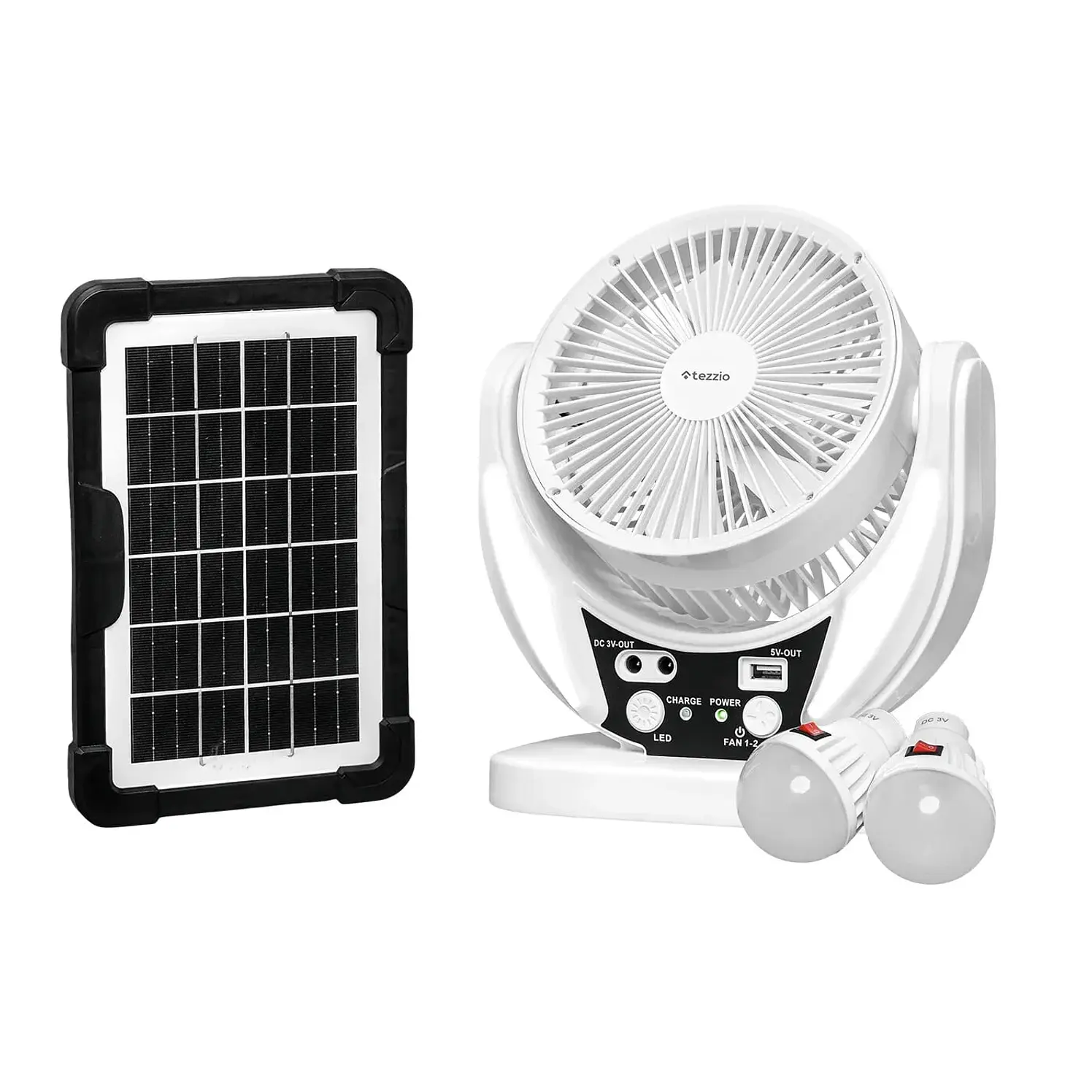 Ventilador Mesa Tezzio 6 Blanco Más Solar Bombillos LED