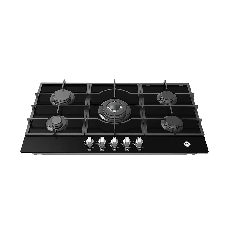 Estufa Empotrar Ge 86 Cms 5 Puestos Gas Natural Vidrio Negro