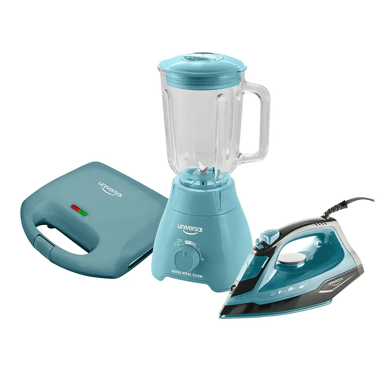 Combo Universal Licuadora Más Sanduchera Plancha Verde Aqua