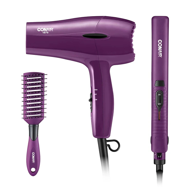 Combo Conair Secador, Alisadora Cepillo Turmalina Purpura