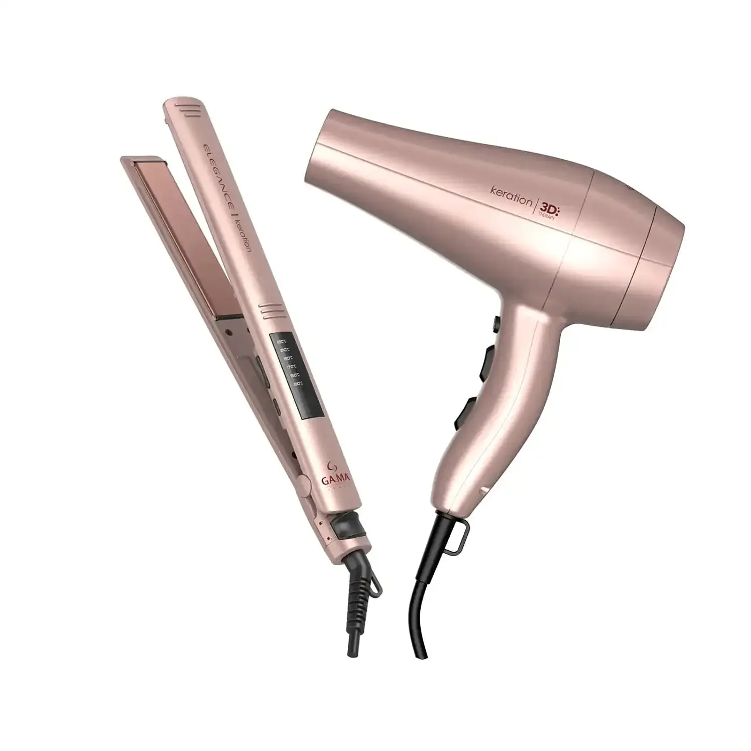 Combo Gama Plancha LED Más Secador Keration Rosado