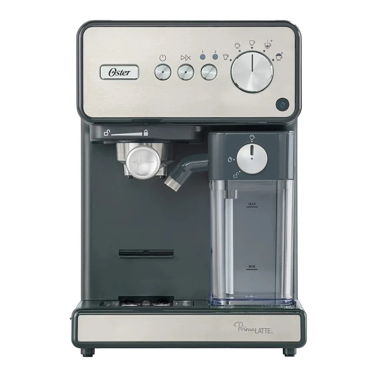 Cafetera Oster Expreso Primalatte, 15 Portacapsulas Plateado