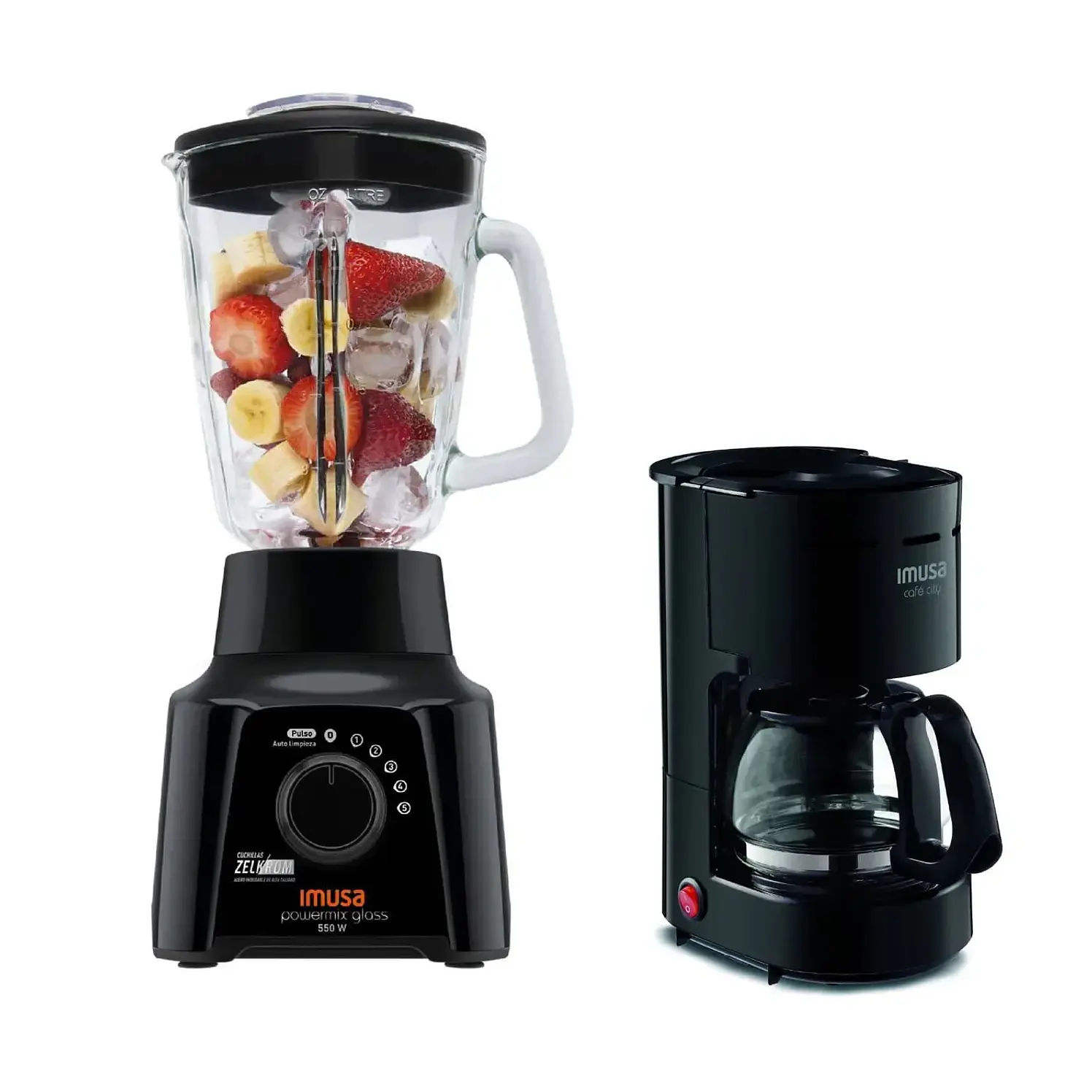 Combo Imusa Licuadora Powermix Glass 5V Café City 6 Tazas