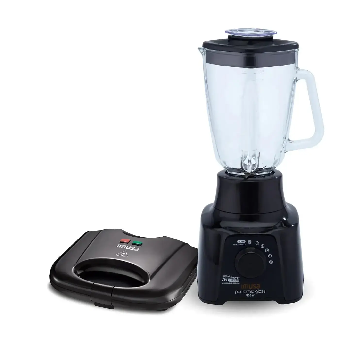 Combo Imusa Licuadora Powermix Glass 5V Basic Negra