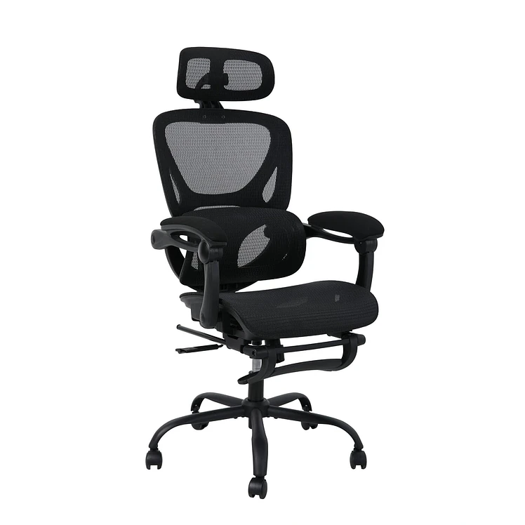 Silla Oficina Tukasa Negra Malla Soporte Lumbar Reposapiés