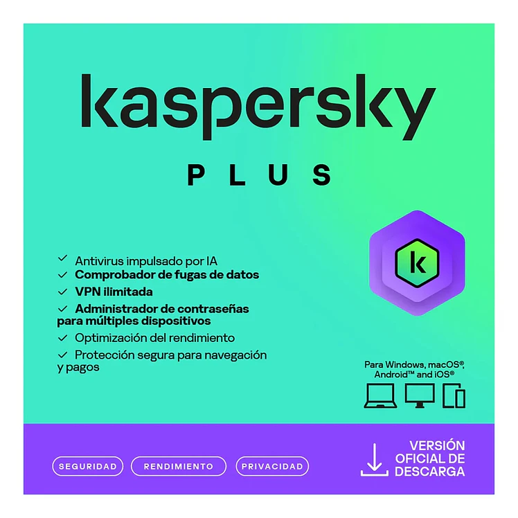 Pin Antivirus Kaspersky Plus 3 Dispositivos 1 Año