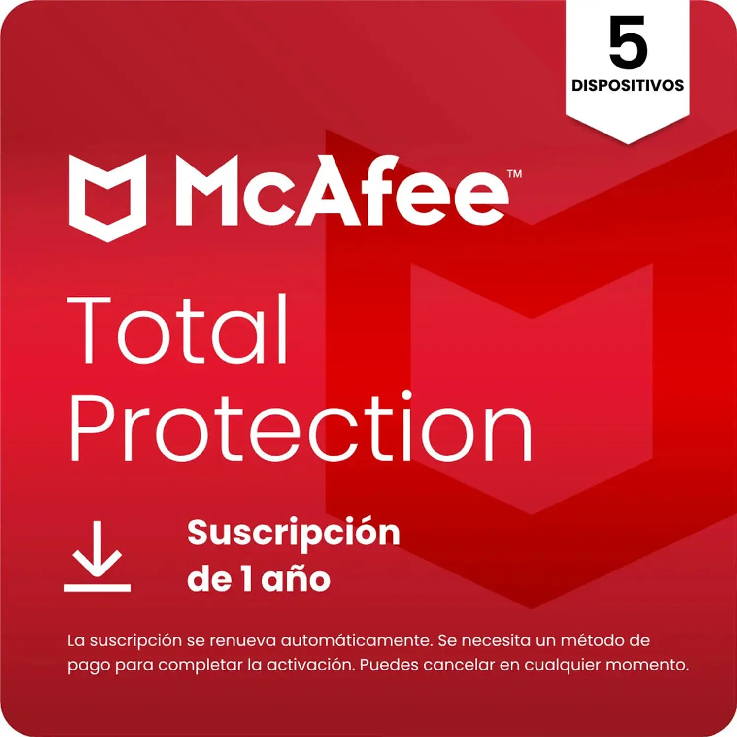 Pin Antivirus Mcafee Total Protection 5 Dispositivos 1 Año