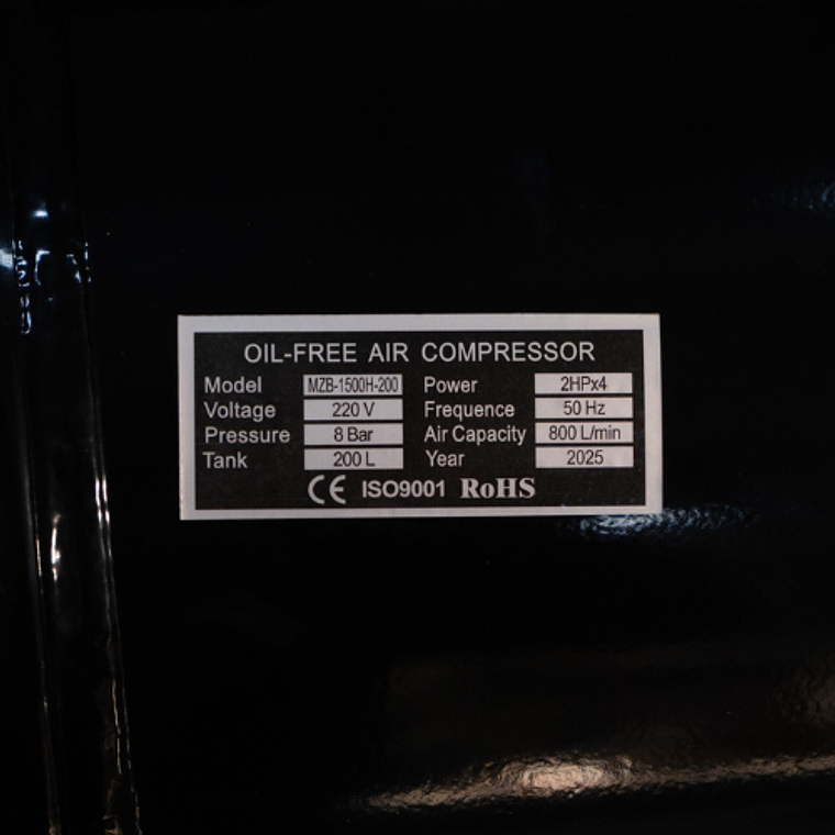 COMPRESOR SIN ACEITE PVL 8 HP – 200 L – 220 V / 50 Hz 6