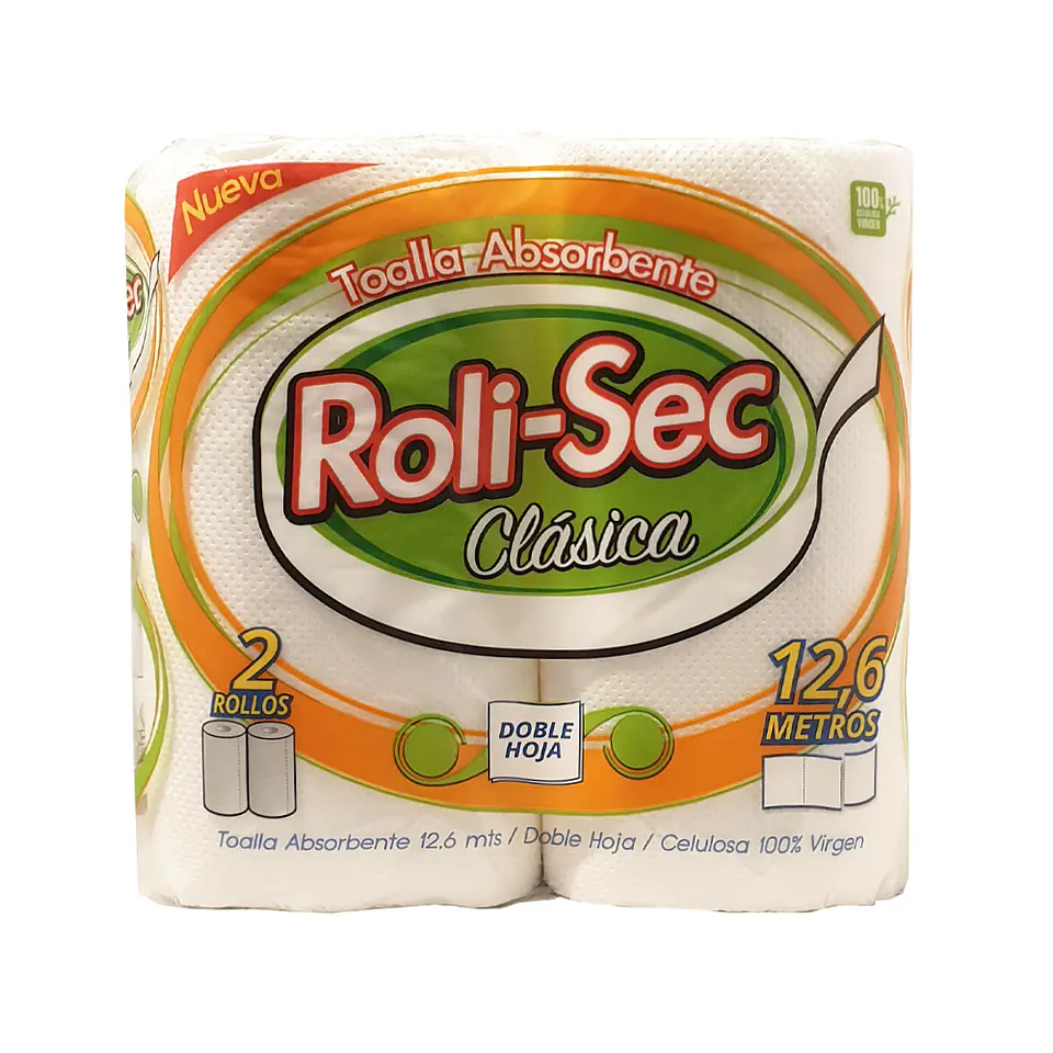 Toalla de papel 12.6 m doble hoja 2 rollos 1