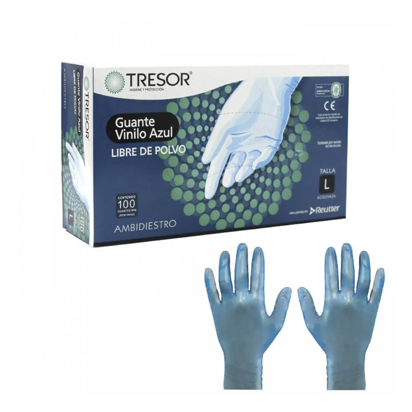 Guantes de examinación vinilo azul TALLA L 1