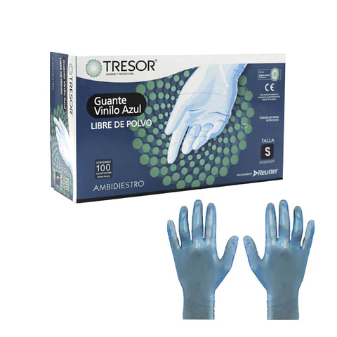 Guantes de examinación vinilo azul TALLA S