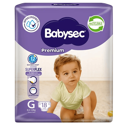 Pañales Babysec Premium talla G (18 unidades)