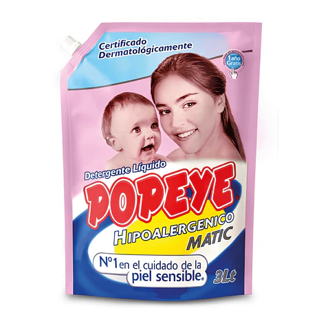 Detergente de ropa líquido hipoalergénico Popeye 3L