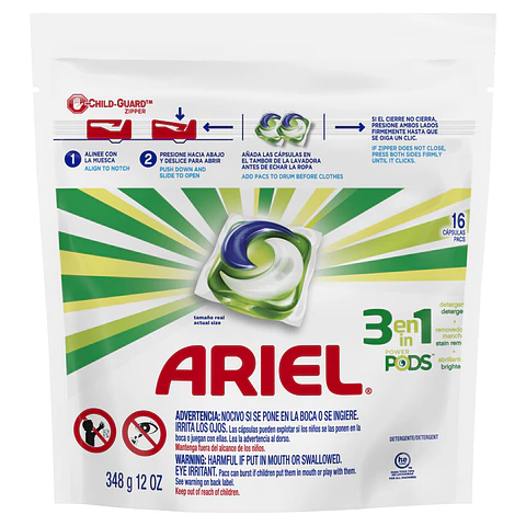 Detergente en cápsulas Ariel Pods 3 en 1 (16 unidades)