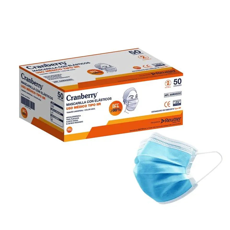 Mascarillas 3 pliegues uso médico (50 unidades) 1