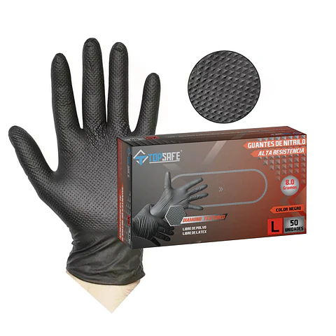 Guantes de examinación nitrilo negro texturizado TALLA L