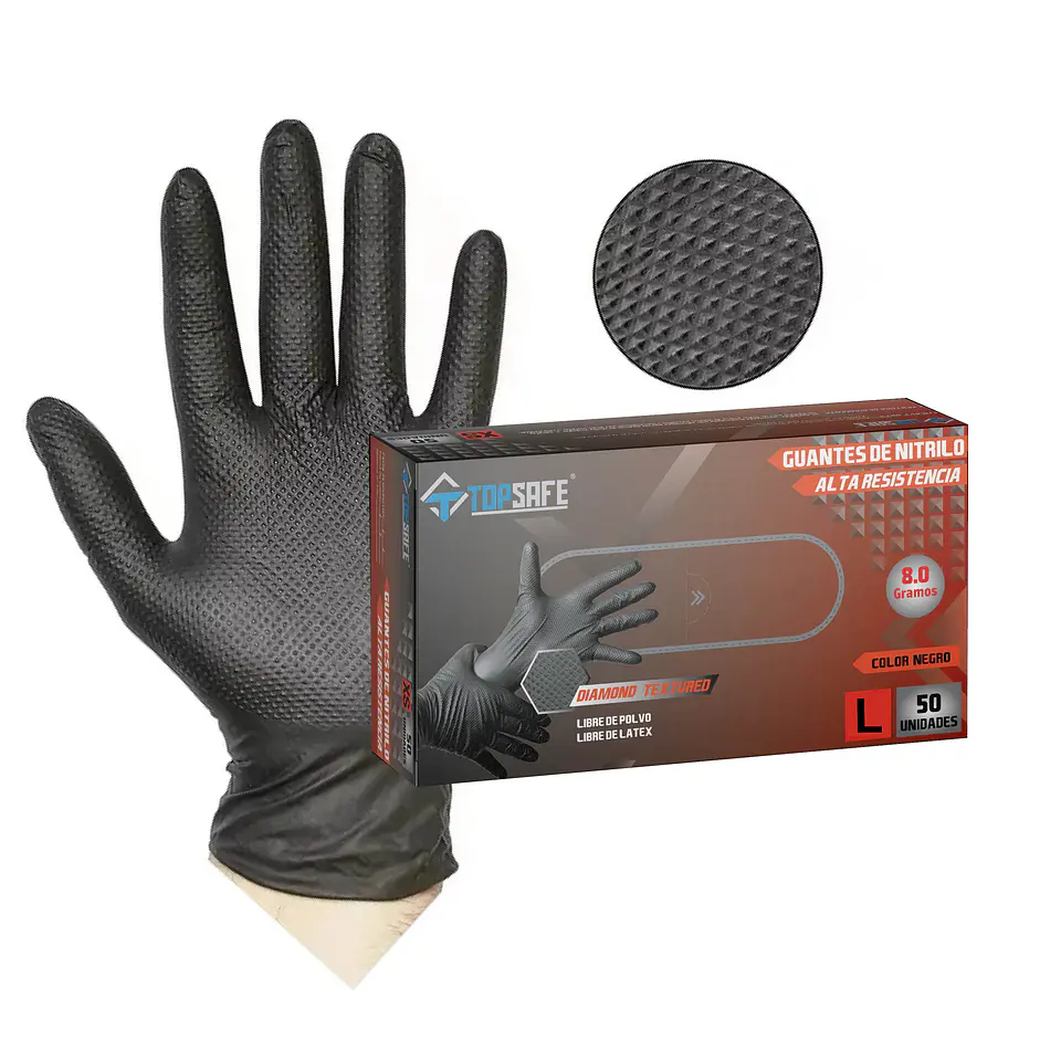 Guantes de examinación nitrilo negro texturizado TALLA L 1