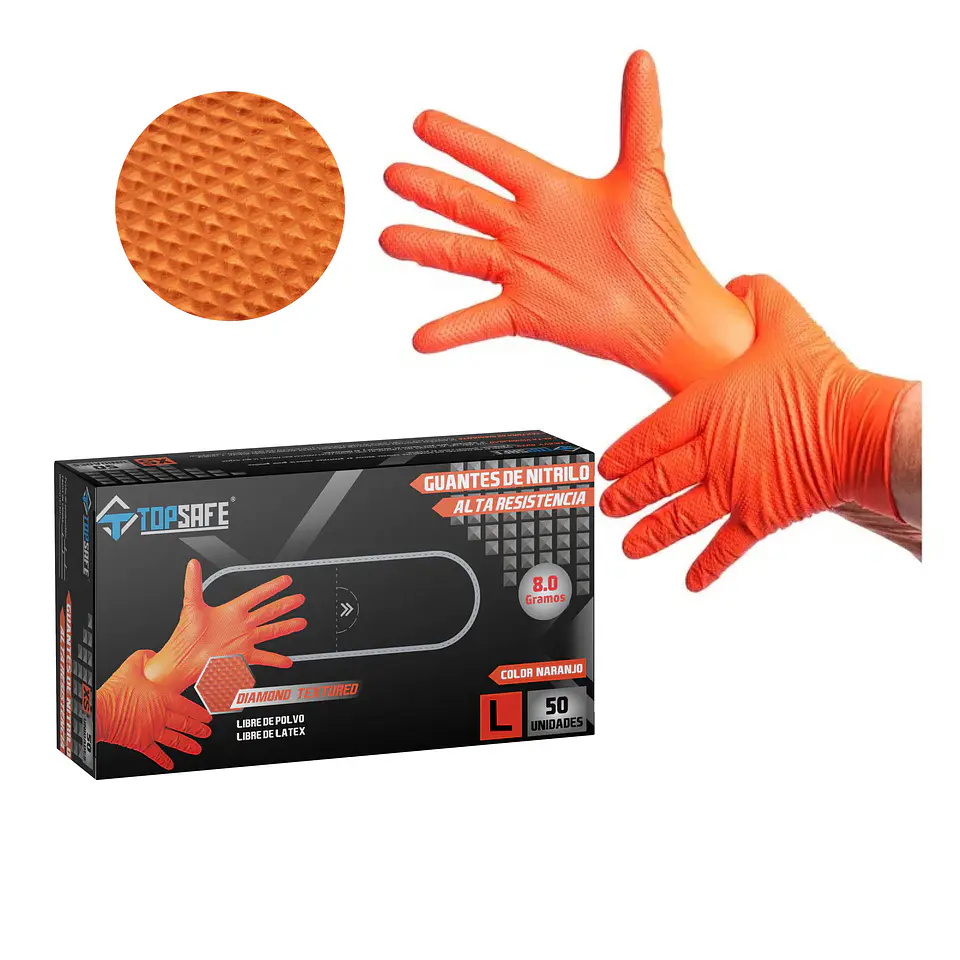 Guantes de examinación nitrilo naranjo texturizado TALLA L 1